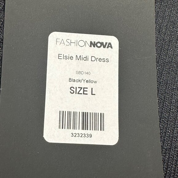 Fashion Nova Yellow & Black Elsie Midi Dress Striped Pattern V-Neck Size L NWT - Picture 5 of 11